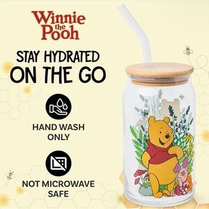Disney Winnie the Pooh Glass Tumbler with Straw NWT